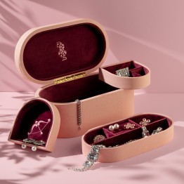 صندوق مجوهرات لؤلؤ جلد وردي فاخر