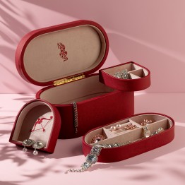 صندوق مجوهرات لؤلؤ جلد أحمر فاخر